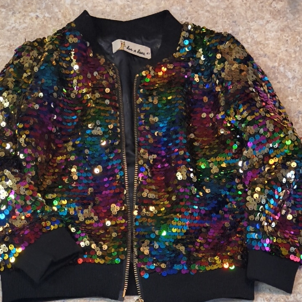 Kids Multicolor Sequin Bomber Jacket